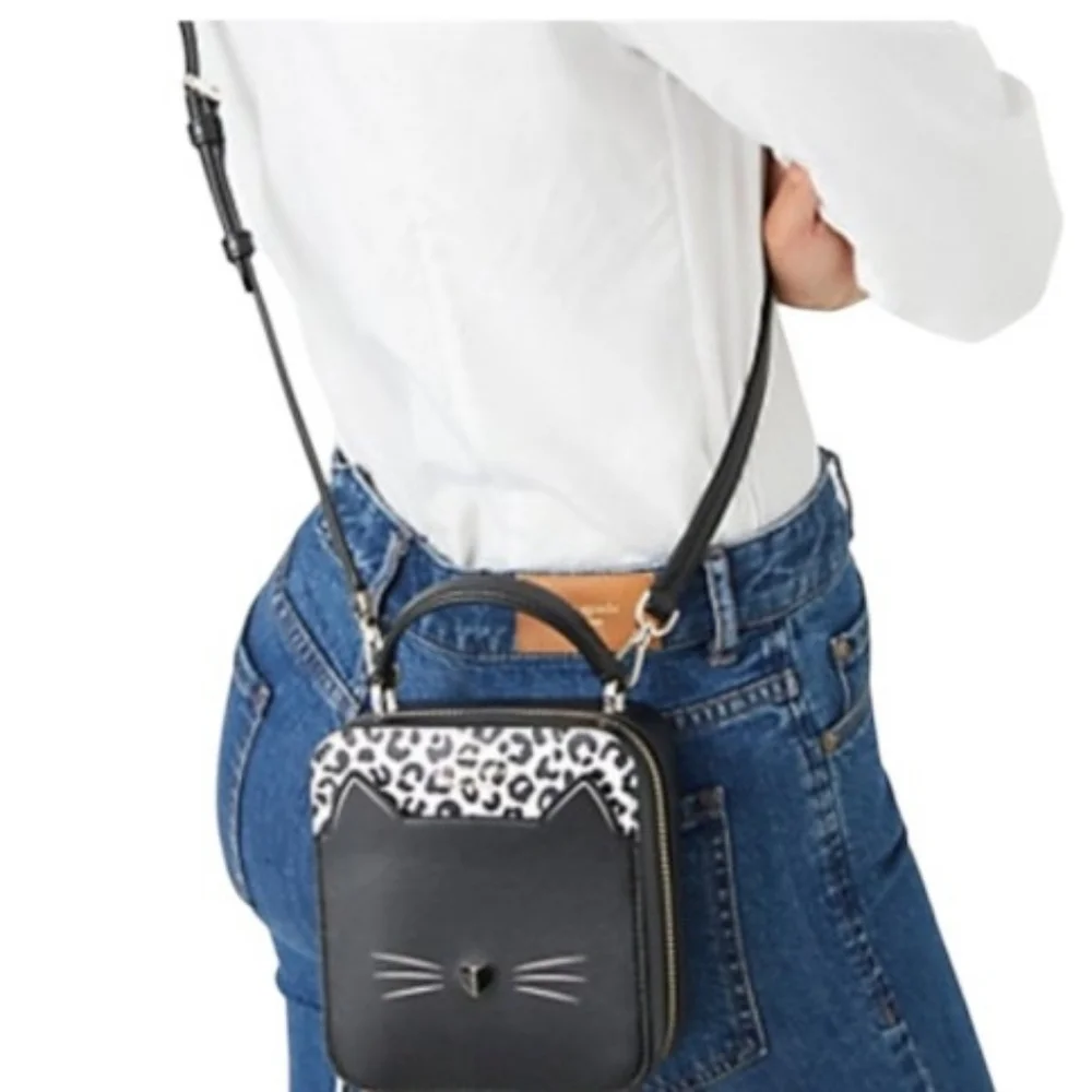 NWT Kate Spade SET ♠️ Black Meow Cat Daisy Vanity Crossbody BAG & small wallet